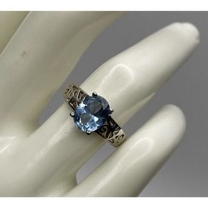 925 Solid Sterling Silver Blue Topaz Moon Ring , Solitaire Oval Ring, Size 6.5